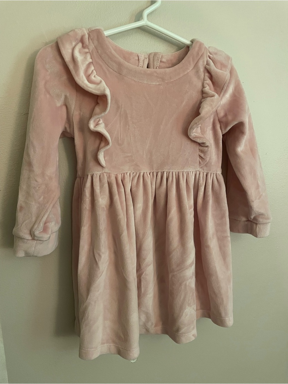baby GAP Girls' Light Pink Long Sleeve Velvet Ruffle Dress